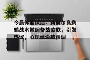 开云网页版入口-今晨体能课后，新奥尔良鹈鹕战术微调备战欧联，引发热议，心理建设被强调的简单介绍